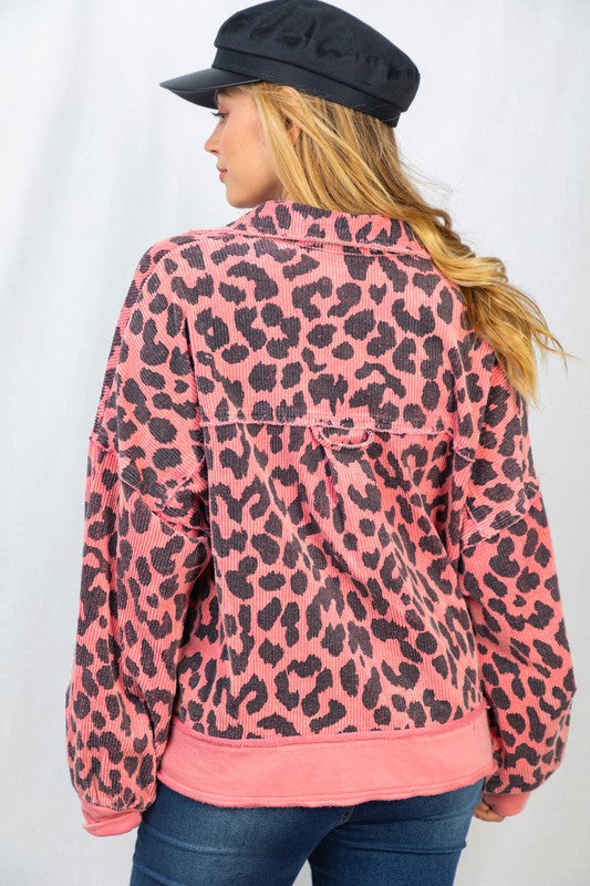 Pink Cheetah Print Corduroy Jacket