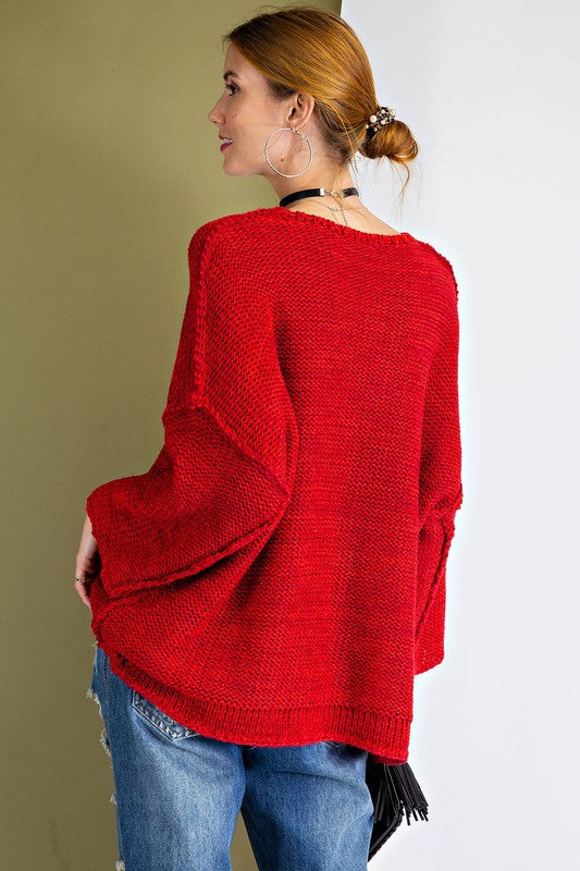 Red Oversized Knit Sweater