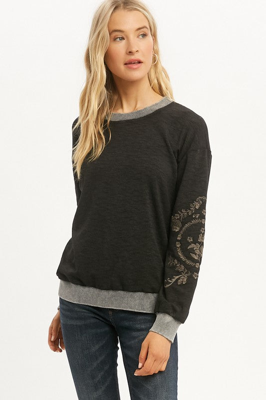 Black Embroidered Sleeves Pullover