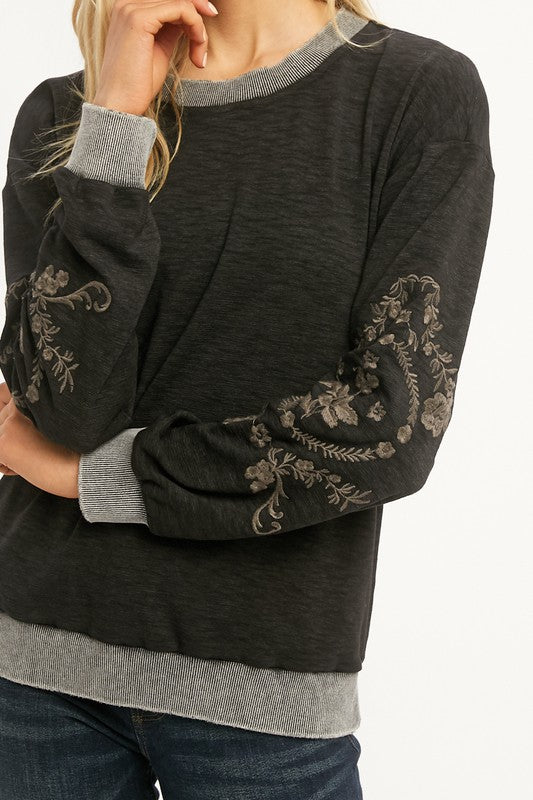 Black Embroidered Sleeves Pullover