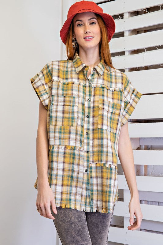 Mustard Plaid Top