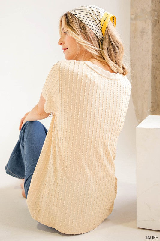 Taupe Cable Knit Top