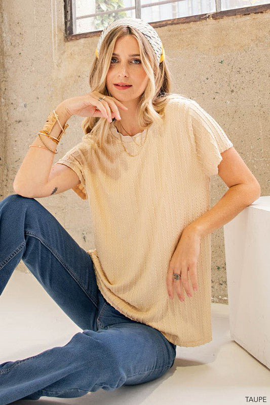 Taupe Cable Knit Top