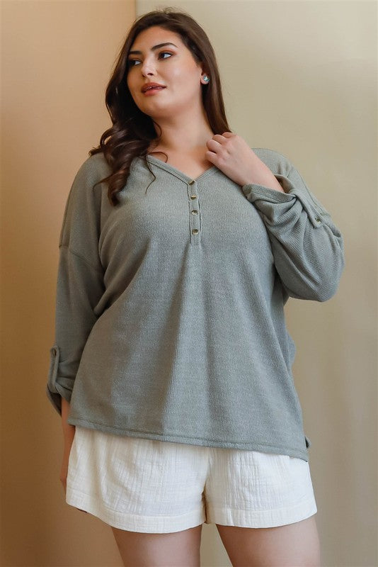 Olive Roll Up Sleeve Top