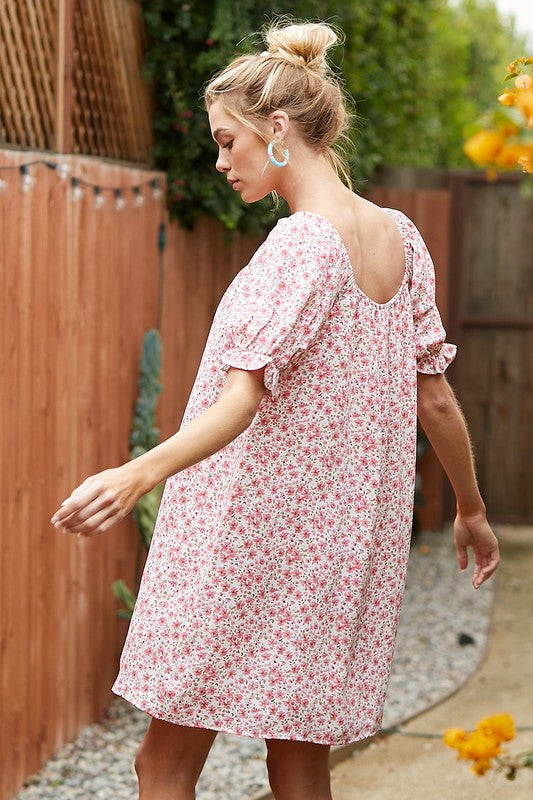 Coral Ditsy Floral Dress