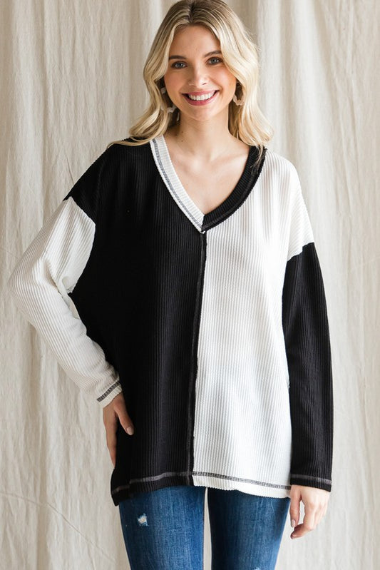 Black Mix Colorblock Top