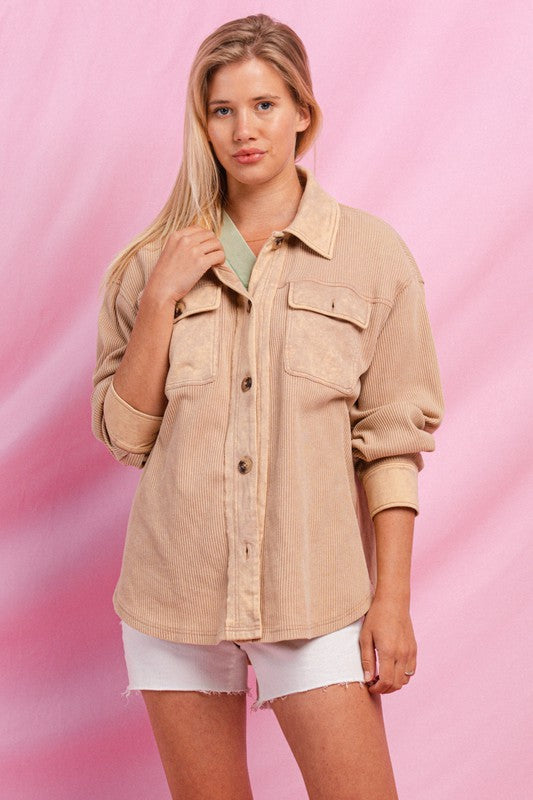 Washed Toffee Shacket