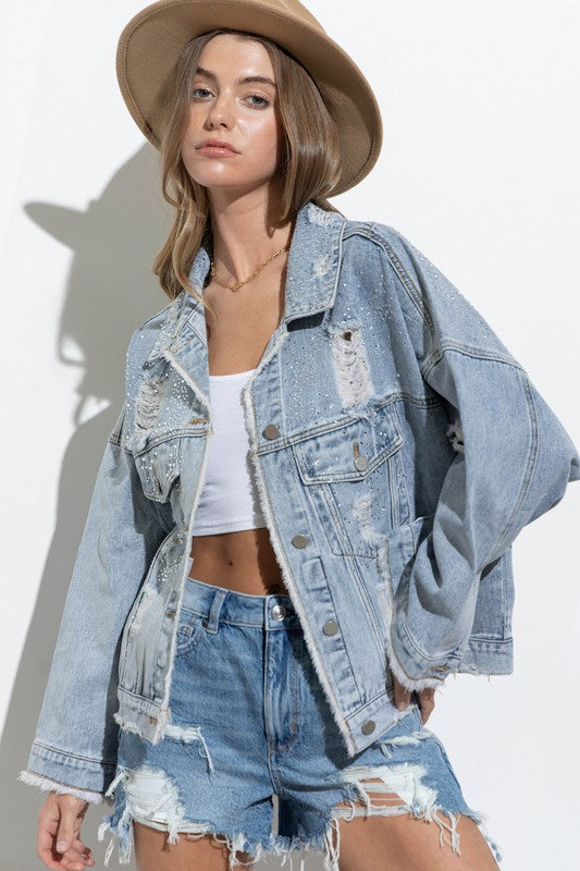 Sparkling Distressed Denim Jacket