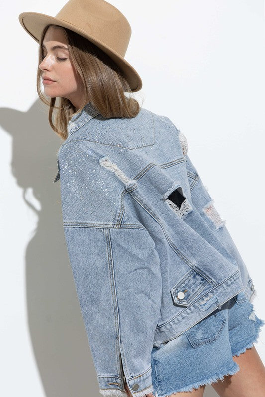 Sparkling Distressed Denim Jacket