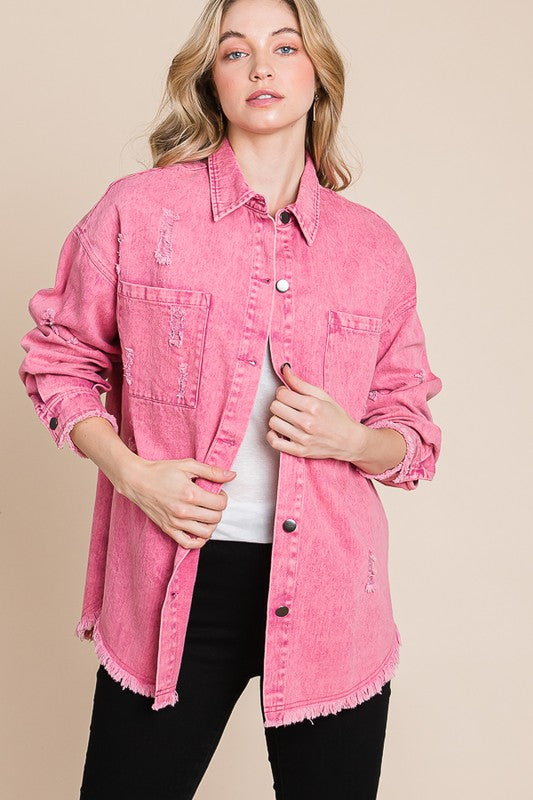 Acid Wash Pink Denim Jacket