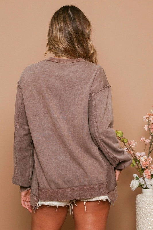Brown Notch Neck Pullover