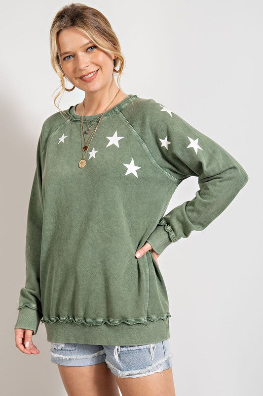 Green Star Pullover Top