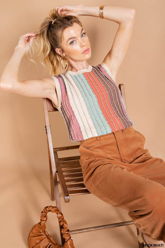 Striped Sleeveless Sweater Top