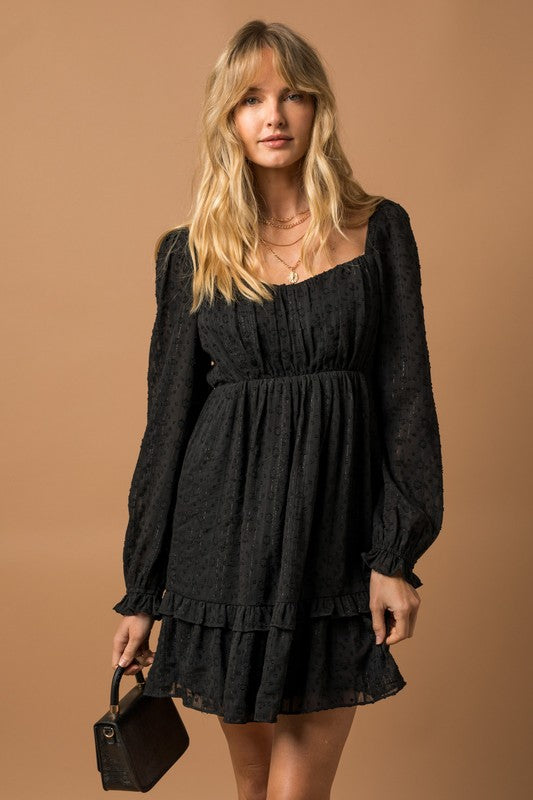 Black Chiffon Jacquard Babydoll Dress