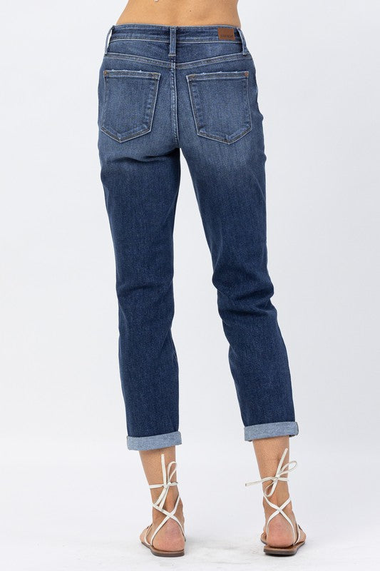 Midrise Cuff Boyfriend Jeans-Judy Blue