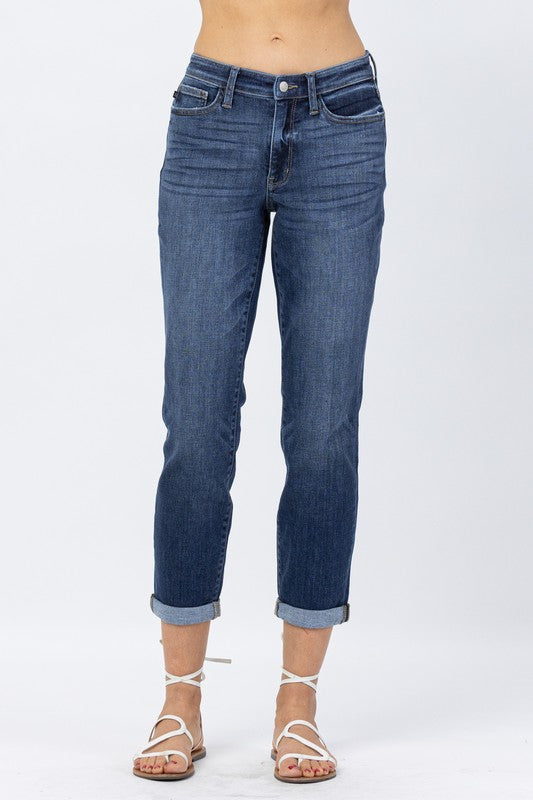 Midrise Cuff Boyfriend Jeans-Judy Blue