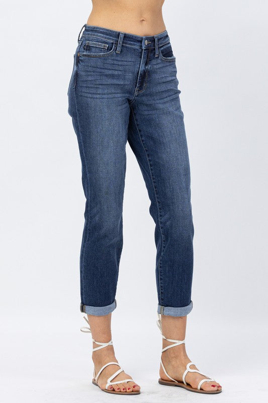 Midrise Cuff Boyfriend Jeans-Judy Blue