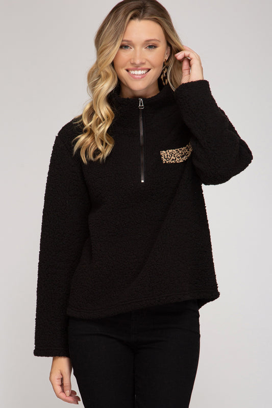 Black Fuzzy Pullover Top
