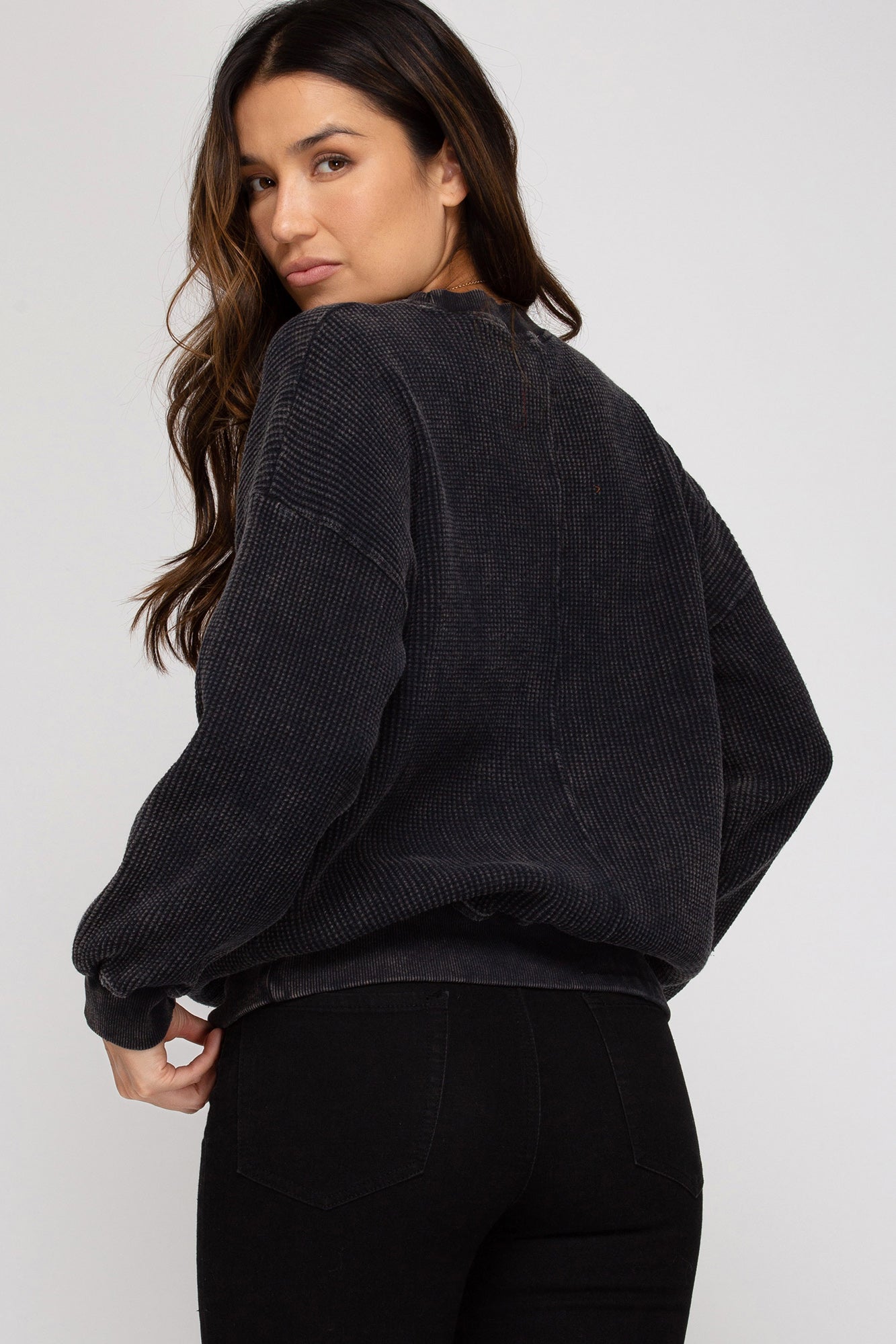Charcoal Mineral Wash Pullover Top
