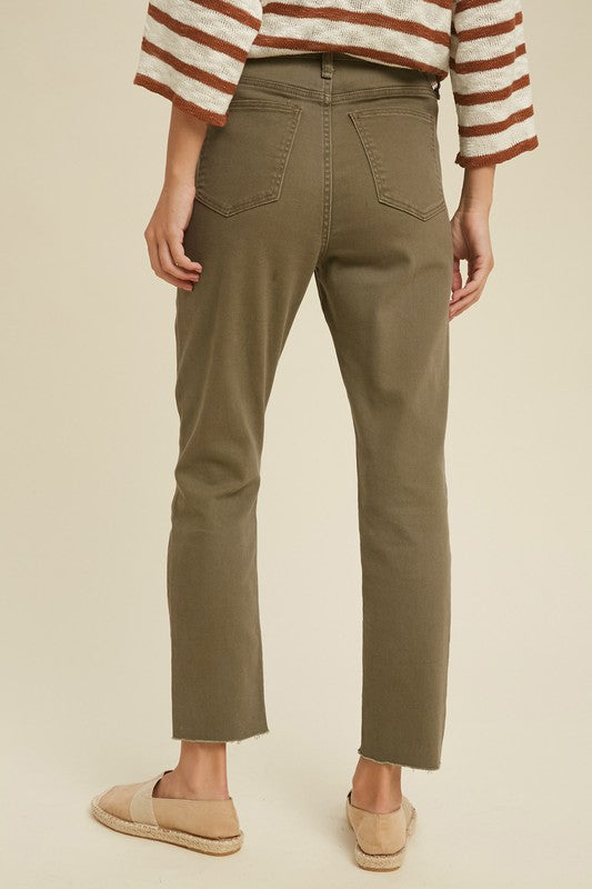 Olive Pants With Raw Edge Detail