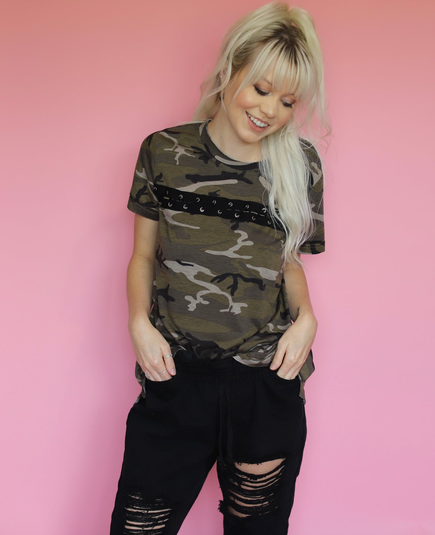 Lace Up Camo Top