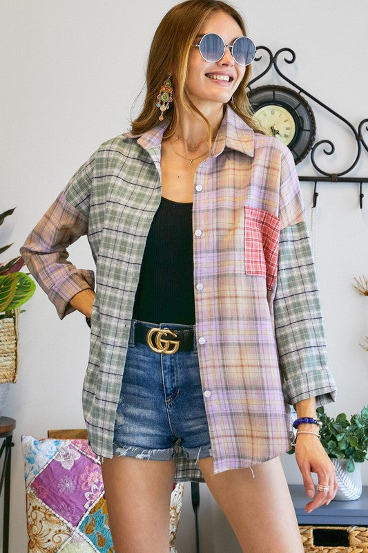 Multicolor Flannel Top