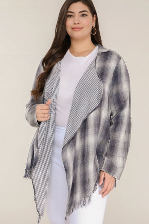 Navy Plaid Cardigan