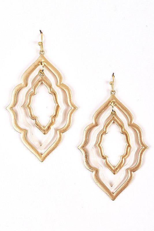Layered Dangling Lucite Gold Framed Earrings