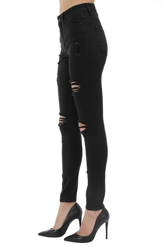 Leilani Black Distressed Skinny Jeans- Kan Cans