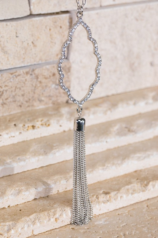 Flower Pave Tassel Necklace