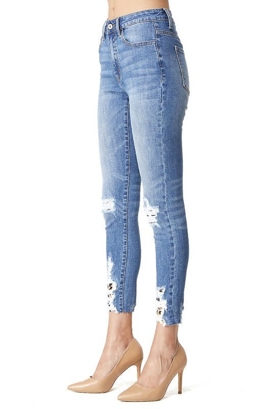 Leopard Distressed Skinny Jeans- Kan Cans