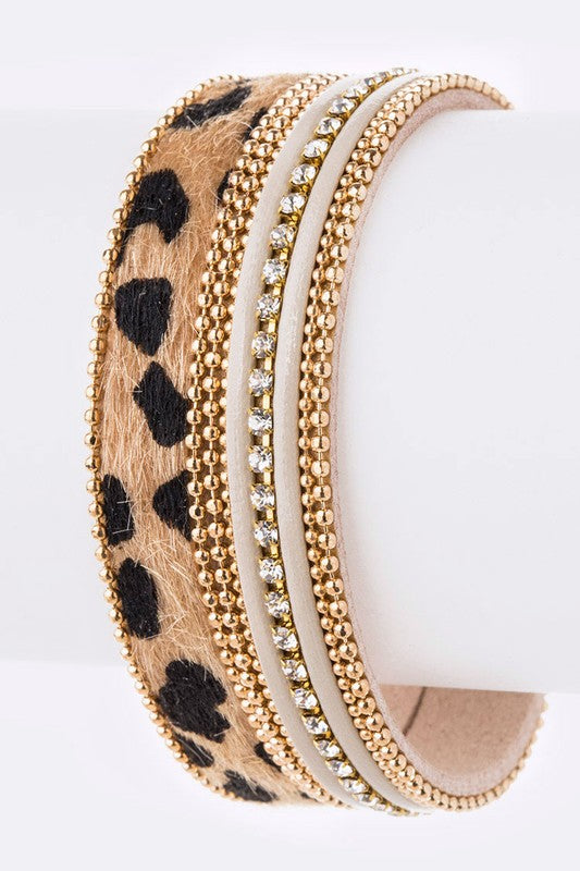 Leopard Rhinestone Bracelet- Natural