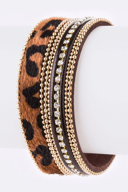 Leopard Rhinestone Bracelet- Brown