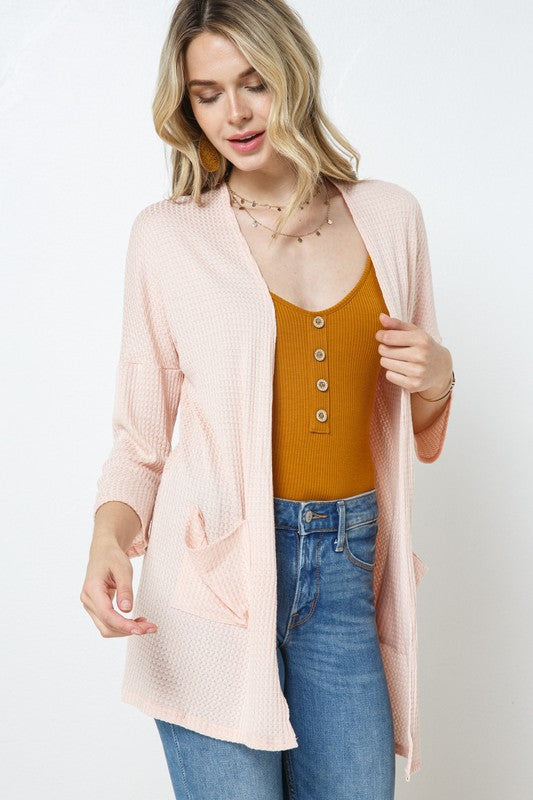 Pink Waffle Knit Cardigan