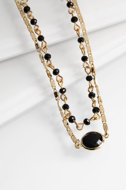 Black Bead & Charm Accent Necklace