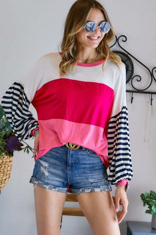Ivory/Fuchsia Stripe Top