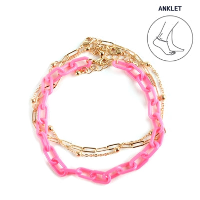 Set of Three Gold Chain and Acrylic Chain Anklet