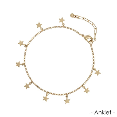 Matte Anklet with Star Charms
