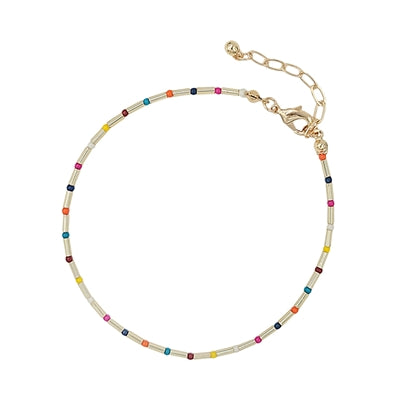Seed Bead and Gold Anklet