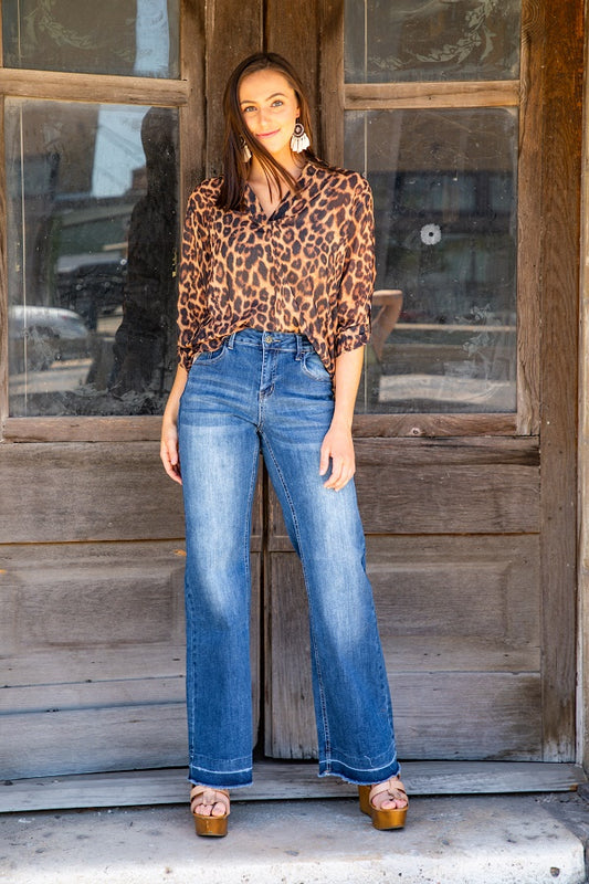Dark Wash Wide Leg Denim Flare Jeans