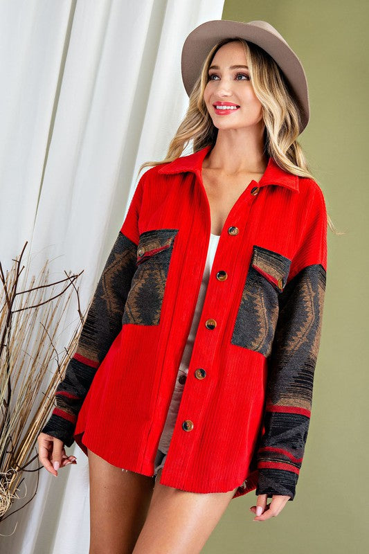 Red Aztec Shacket Top