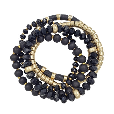 Black and Gold 5 Set Bead Bracelet