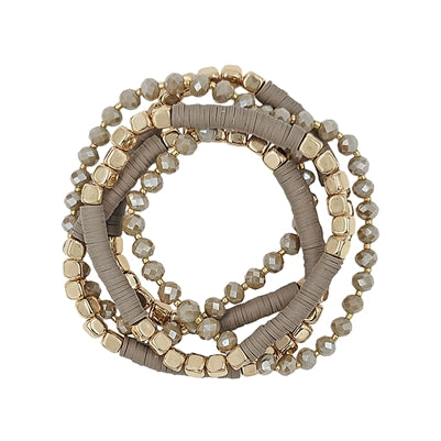 Natural Crystal and Gold Set of 5 Bracelet