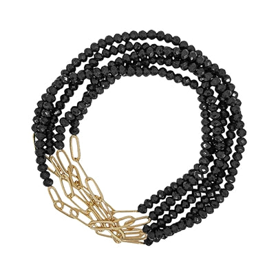 Crystal and Gold Chain Set of 5 Stretch Bracelet