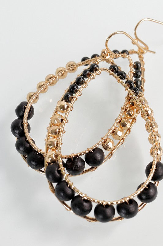 Black Bead Tear Drop Earrings