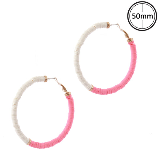 Pink and White Acrylic Colorcoated Hoop Earring