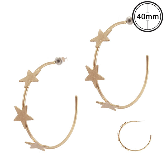 Matte Gold Hoop with Stars Earring