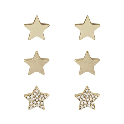 Star and Rhinestone Star Set of 3 Stud Earring