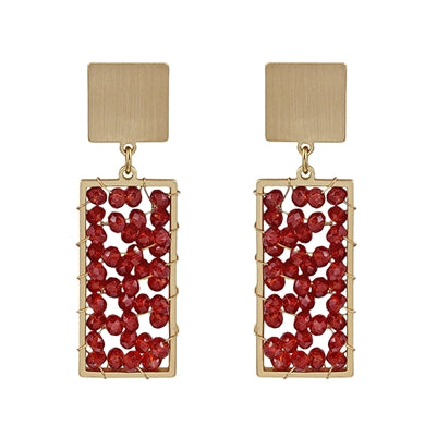Red Crystal Rectangle Earrings