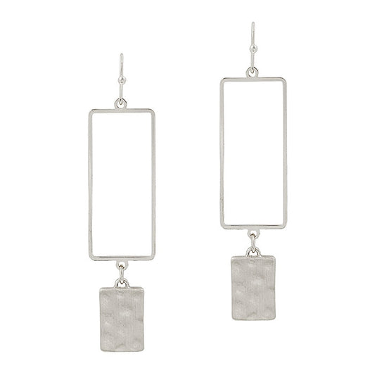 Matte Silver Open Rectangle with Drop Earring